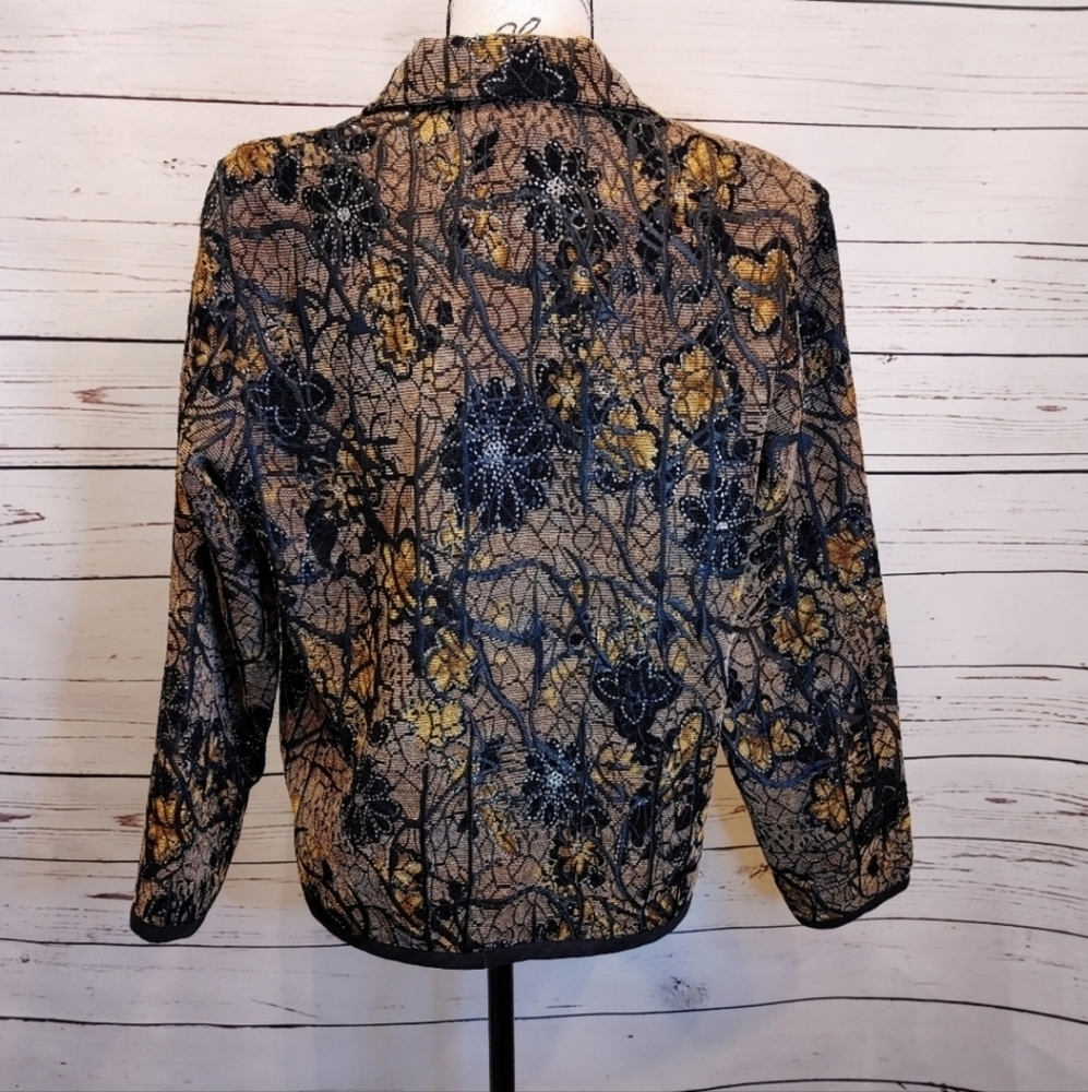 Vintage Embroidered Metallic Lace Blazer Jacket Boho Festival Medium - Picture 4 of 8